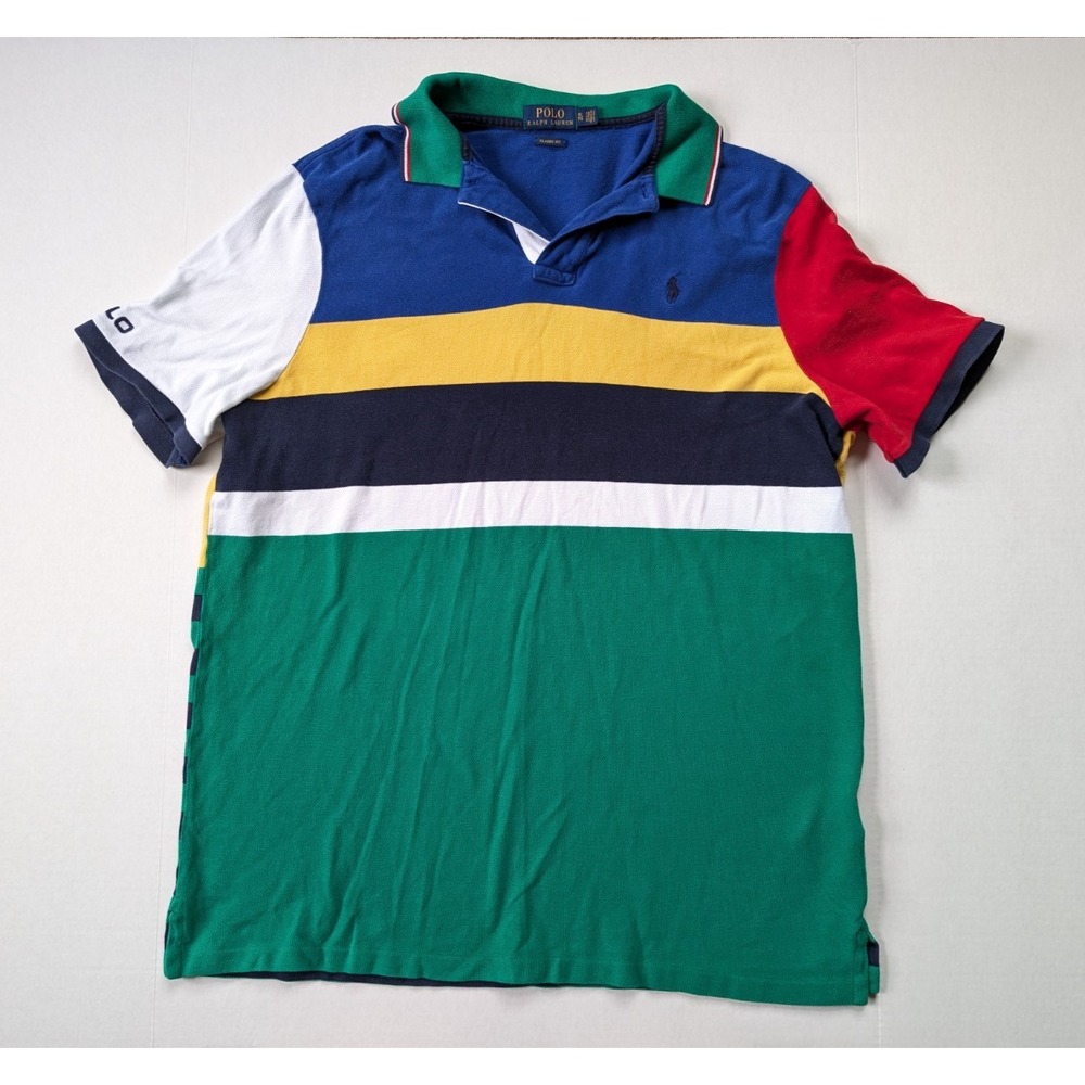 Polo‎ Ralph Lauren Shirt Mens XL Color Block Stripe Classic Fit